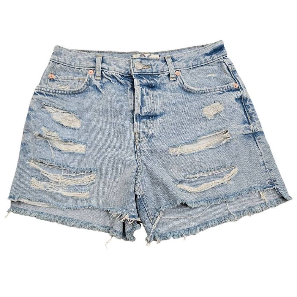 Free People Shorts Womens 26 Blue Denim Distressed 100% Cotton Casual Button-Fly - Picture 2 of 8